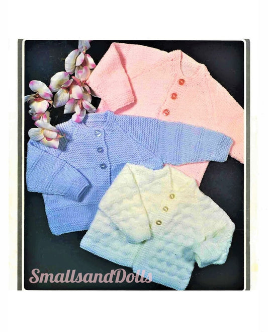 Vintage Knitting Pattern Easy Beginners Baby Cardigan Sweaters PDF Instant Digital Download 0-12m DK 8 Ply