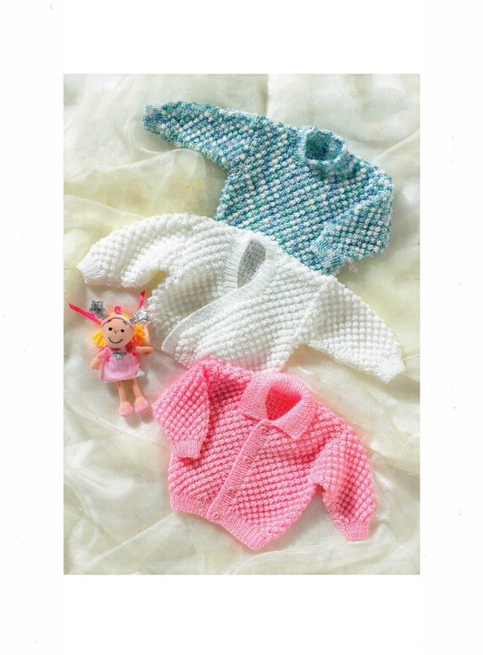 Vintage Knitting Pattern Baby Bobble Stitch Sweaters Jumpers Crossover Cardigan PDF Instant Digital Download Preemie - 4 yrs DK