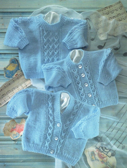 Vintage Knitting Pattern Baby Boy Cable Panel Cardigan Sweaters Jumpers PDF Instant Digital Download Newborn Toddler 0-2 yrs DK