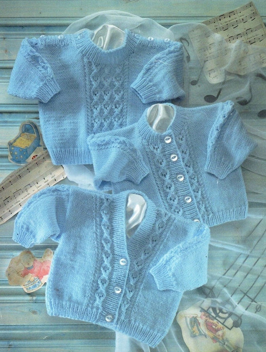 Vintage Knitting Pattern Baby Boy Cable Panel Cardigan Sweaters Jumpers PDF Instant Digital Download Newborn Toddler 0-2 yrs DK