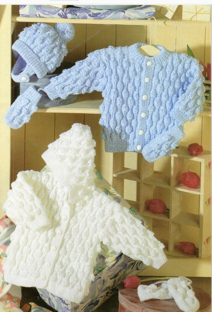 Vintage Knitting Pattern Knit Baby Boy Cardigan Sweater Hooded Jacket Hat Mittens Set PDF Instant Digital Download 0-7 years 5 Ply