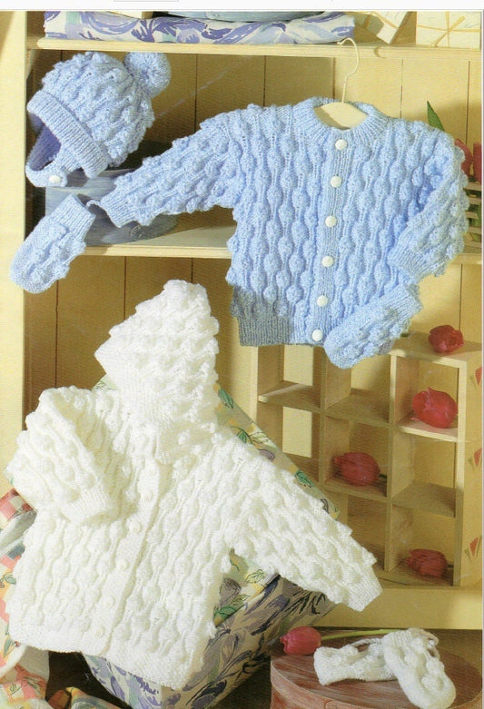 Vintage Knitting Pattern Knit Baby Boy Cardigan Sweater Hooded Jacket Hat Mittens Set PDF Instant Digital Download 0-7 years 5 Ply