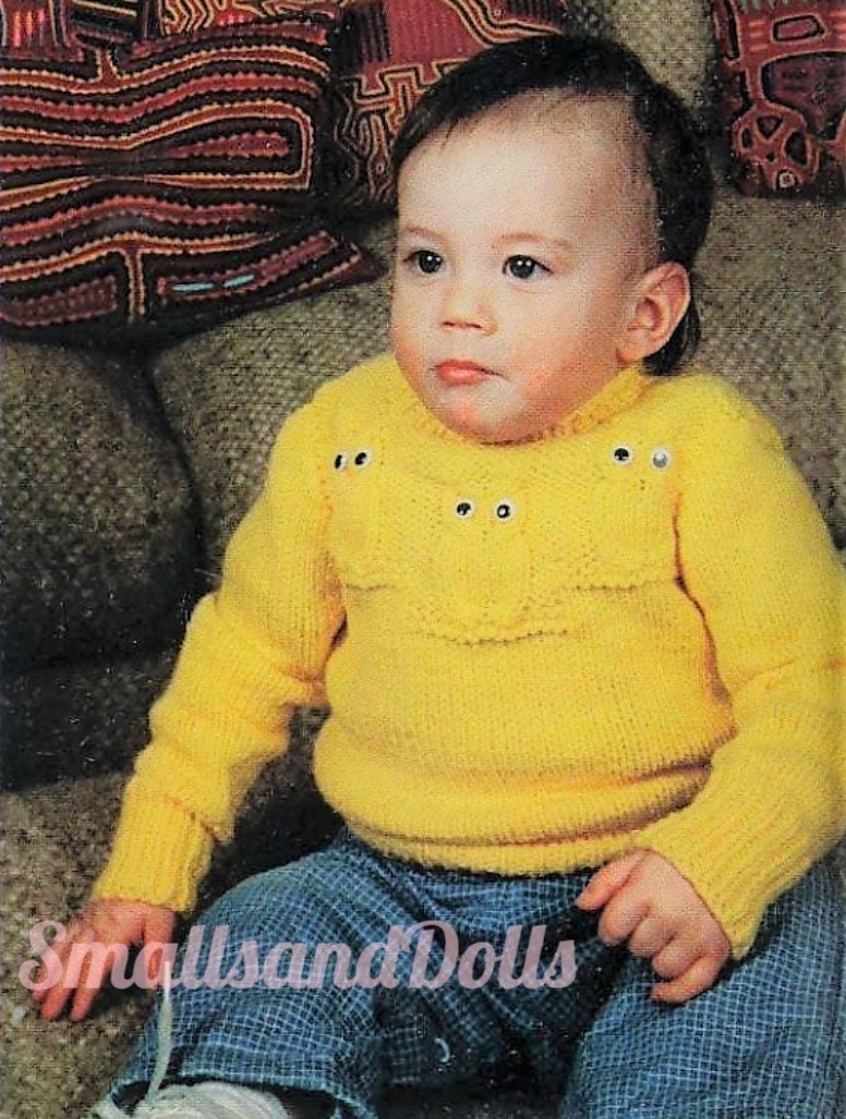 Vintage Knitting Pattern Baby Toddler Childs Owl Sweater Owl Stitch Yoke Pullover Jumper PDF Instant Digital Download 12m - 4 yrs 10 Ply