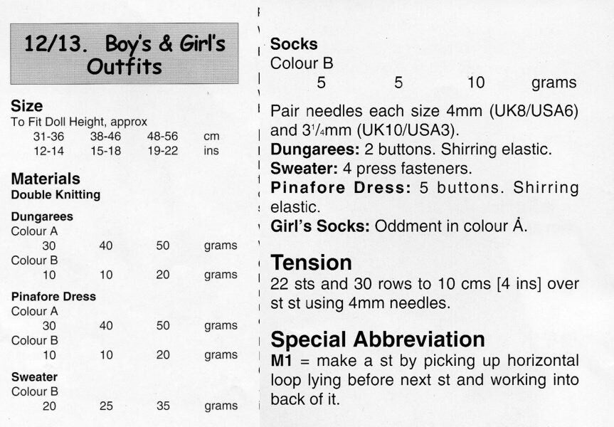 Vintage Knitting Pattern Doll Clothes Chevron Pinafore Dress Striped Dungarees 12-14 15-18 19-22 Inch Dolls PDF Instant Digital Download DK