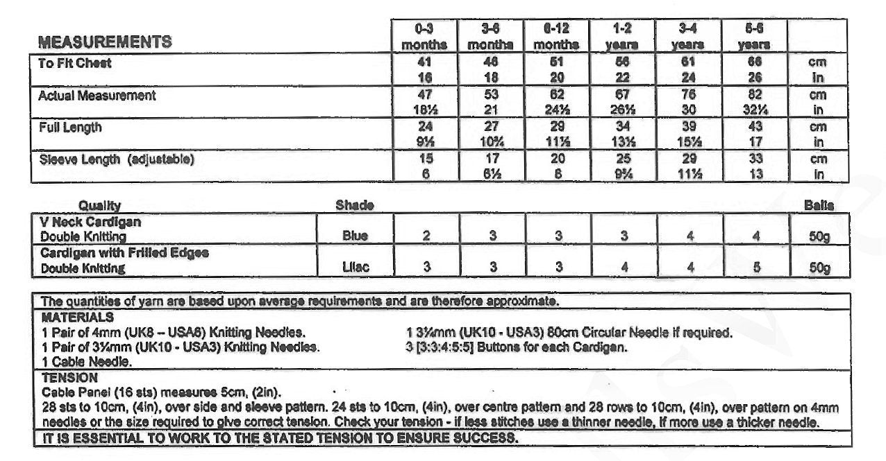 Vintage Knitting Pattern Baby Toddler Girl Boy Cable Cardigans V Neck and Frilled Neck PDF Instant Digital Download 0-6 yrs DK