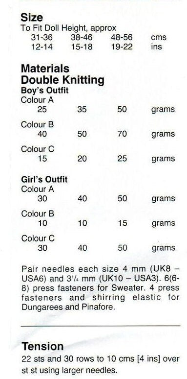 Vintage Knitting Pattern Boy Girl Doll Play Clothes Pinafore Dress Dungaree Outfits 12-14 15-18 19-22 " Dolls PDF Instant Digital Download