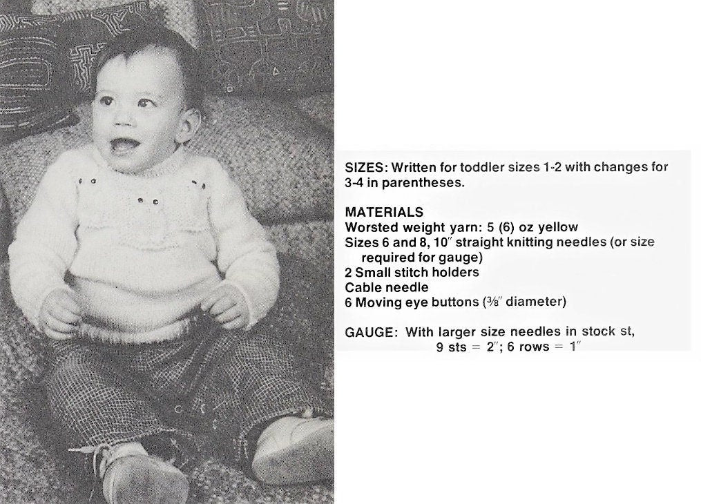 Vintage Knitting Pattern Baby Toddler Childs Owl Sweater Owl Stitch Yoke Pullover Jumper PDF Instant Digital Download 12m - 4 yrs 10 Ply