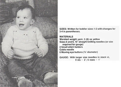 Vintage Knitting Pattern Baby Toddler Childs Owl Sweater Owl Stitch Yoke Pullover Jumper PDF Instant Digital Download 12m - 4 yrs 10 Ply