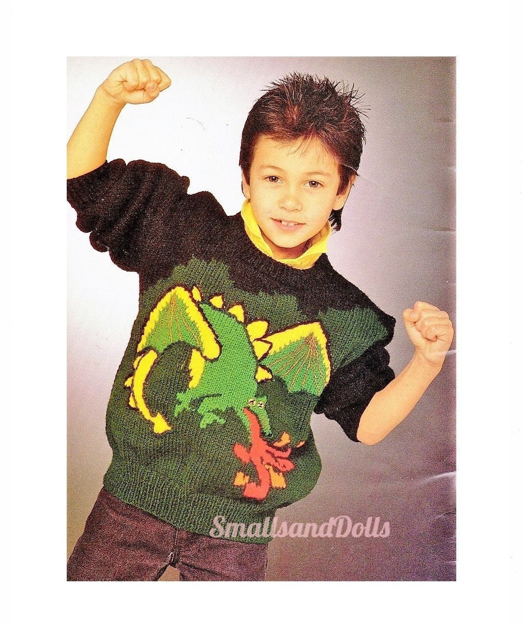 Vintage Knitting Pattern Childs Boys Dragon Sweater PDF Instant Digital Download Fantasy Animal Motif Pullover Jumper 4-12 years 10 Ply