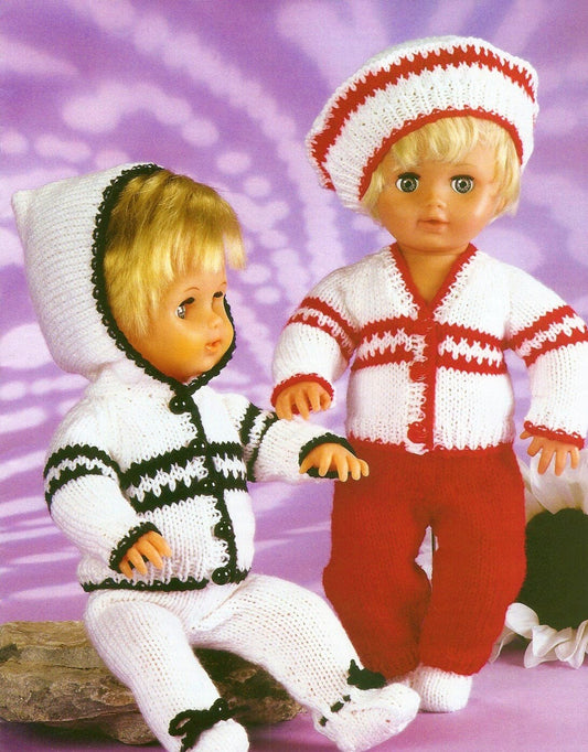 Vintage Knitting Pattern Doll Clothes Hooded Jacket Leggings Suit Beret 12-14 15-18 19-22 Inch Dolls PDF Instant Digital Download DK