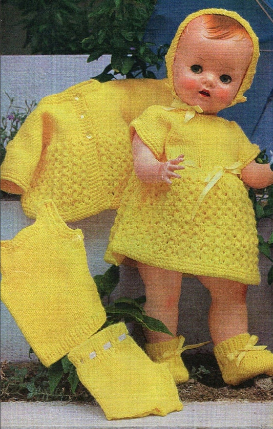 Vintage Knitting Pattern Doll Clothes for 16 and 20 Inch Baby Dolls 6 Piece Set PDF Instant Digital Download 16" 20" DK 8 Ply /4 Ply