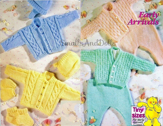 Vintage Knitting Pattern Preemie Premature Baby Hat Booties Sweater Sets PDF Instant Digital Download 3-5 and 5-8 Pounds DK and 4 Ply