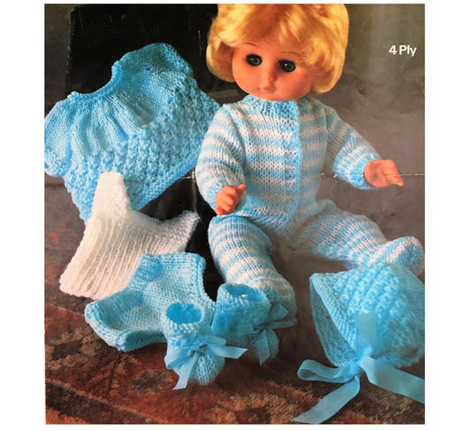 Vintage Knitting Pattern Doll Clothes for 12 14 16 18 Inch Baby Dolls 6 Piece Set Sleeper Vest Angel Top PDF Instant Digital Download 4 Ply