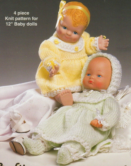 Vintage Knitting Pattern Baby Doll Layette Clothes for 12 Inch Dolls PDF Instant Digital Download Dress Leggings Booties Bonnet DK 8 Ply