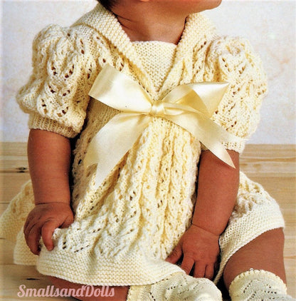 Vintage Knitting Pattern Pretty Lacy Sailor Collar Baby Girl Dress PDF Instant Download Newborn to 2 Years DK