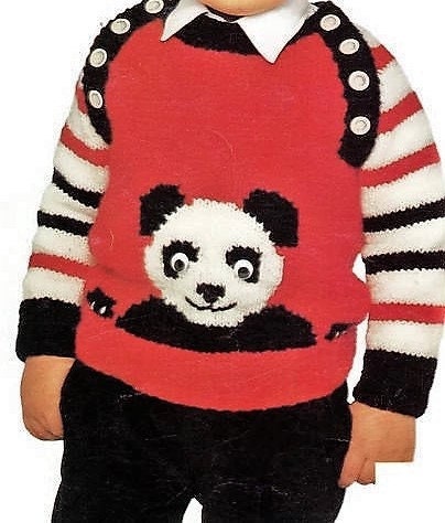 Vintage Knitting Pattern Toddler Childs Panda Bear Motif Sweater PDF Instant Digital Download Zoo Animal Pullover 2-6 yrs 10 Ply