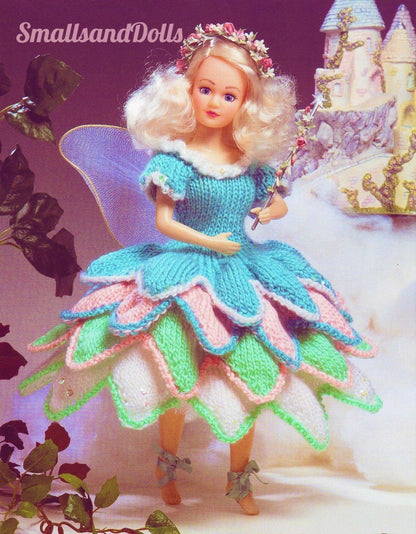 Vintage Knitting Pattern 15" Doll Pretty Fairy Princess Flower Dress Outfit PDF Instant Digital Download DK