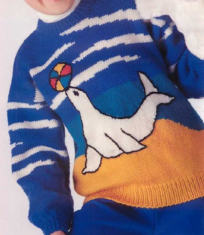 Vintage Knitting Pattern Kids Childs Penguin and Seal Pullover Sweaters PDF Instant Digital Download Boys Girls Animal Jumpers 4-8 yrs 5 Ply