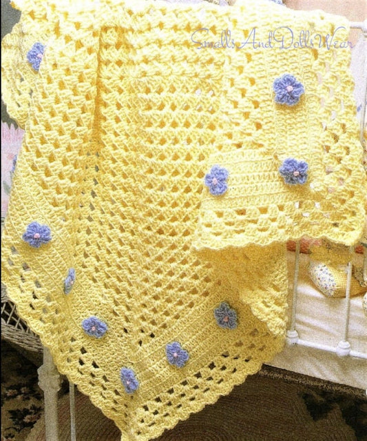 Vintage Crochet Pattern Large Center Square Baby Afghan Blanket PDF Instant Digital Download Granny Square Flower Border Crib Cover 10 Ply