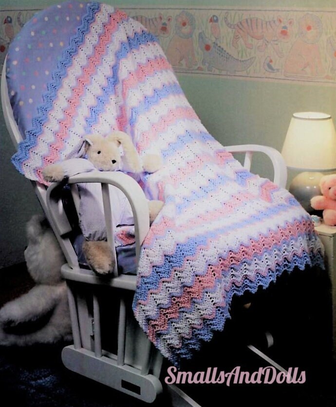 Vintage Crochet Pattern Lullaby Ripple Baby Afghan Blanket PDF Instant Digital Download Quick Easy Square Lapghan Crib Coverlet 40x40 5 Ply