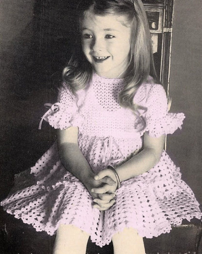 Vintage Crochet Pattern Girls Pretty Lacy Frilly Feminine Party Dress PDF Instant Digital Download Ruffle Cap Sleeves 2-7 years 3 Ply
