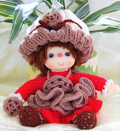 Vintage Crochet Pattern 14" Lollipop Lane Chocolate Chip Yarn Head Doll PDF Instant Digital Download Retro 1980s Dumplin Designs 4 Ply Mitzy