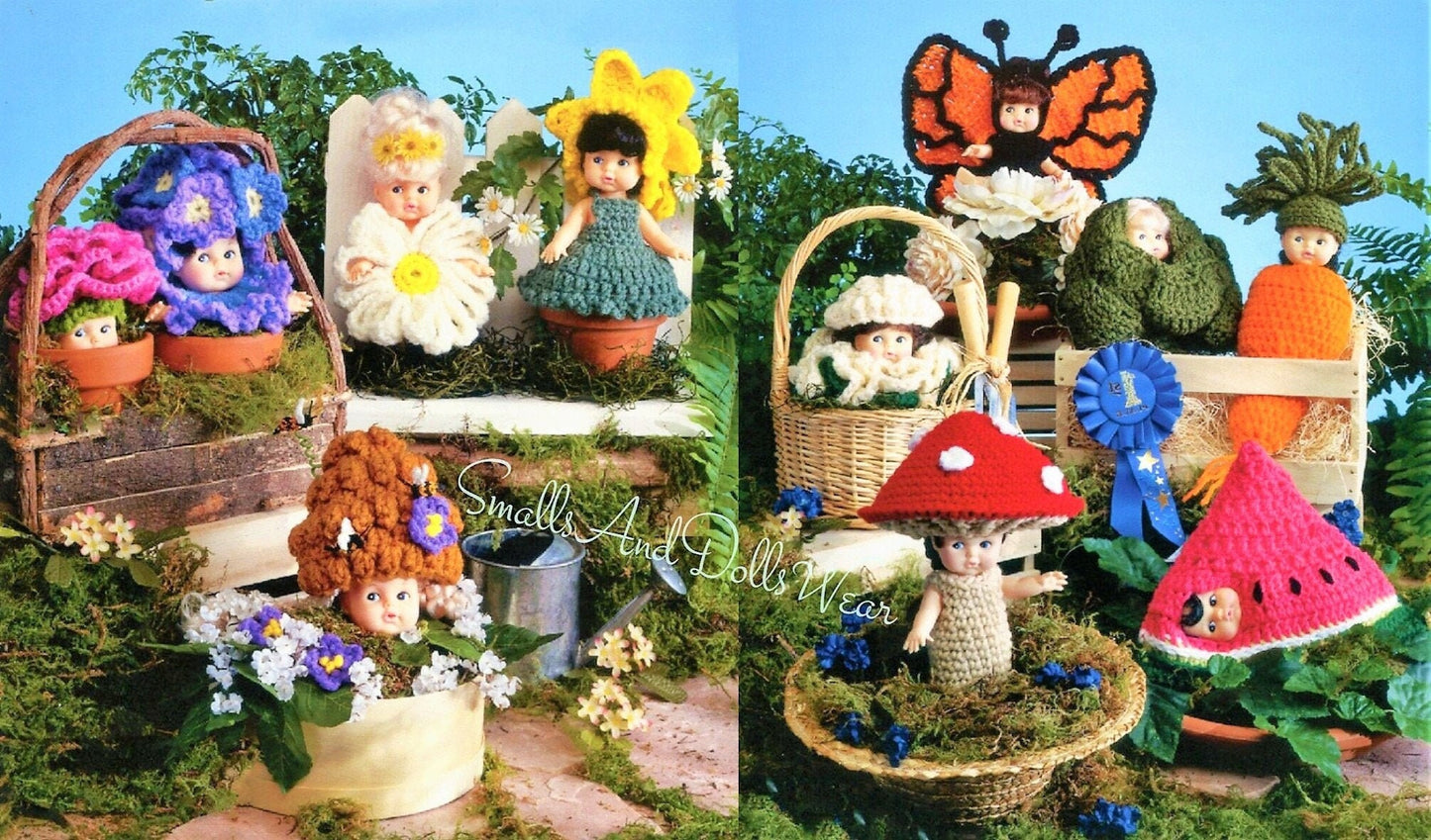 Vintage Crochet Patterns Garden Outfits for 6" Cupid Impkins Dolls Flowers Fruit Veggies Butterfly PDF Instant Digital Download 10 Ply