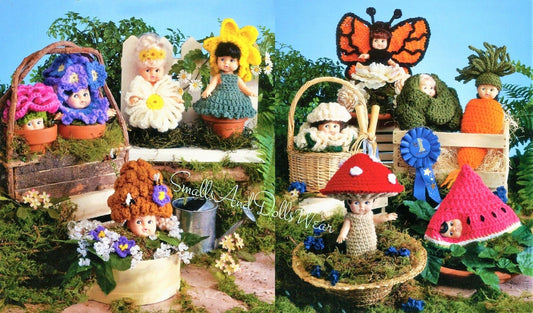 Vintage Crochet Patterns Garden Outfits for 6" Cupid Impkins Dolls Flowers Fruit Veggies Butterfly PDF Instant Digital Download 10 Ply