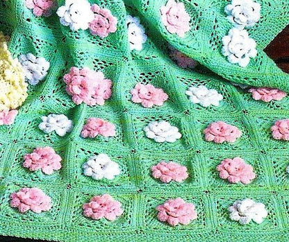 Vintage Crochet Pattern Baby Blossom Garden Afghan Granny Squares Blanket PDF Instant Digital Download Flower Motif Cot Cover Lapghan 32x32