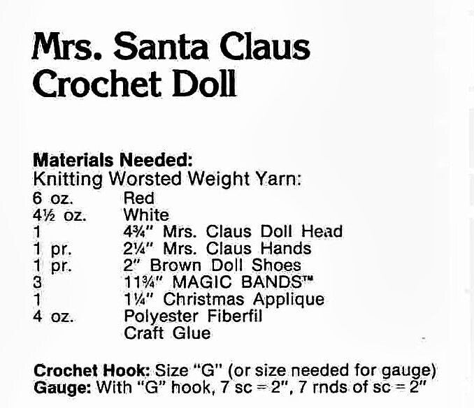 Vintage Crochet Pattern 16" Mrs Santa Claus Doll  PDF Instant Digital Download Dress Bonnet Apron 10 Ply
