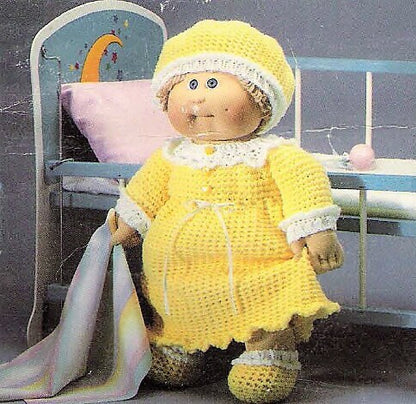 Vintage Crochet Pattern 16 Inch Soft Sculpture Cabbage Patch Kids Doll Sleepwear Clothes Pajamas PDF Instant Digital Download 10 Ply