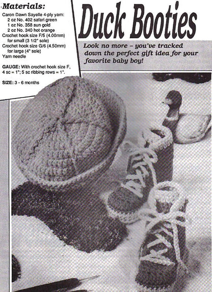 Vintage Crochet Pattern Little Hunter Set Baby Hunting Cap Hat & Boots Booties PDF Instant Digital Download Duck Deer Stalker 3-6m 4 Ply