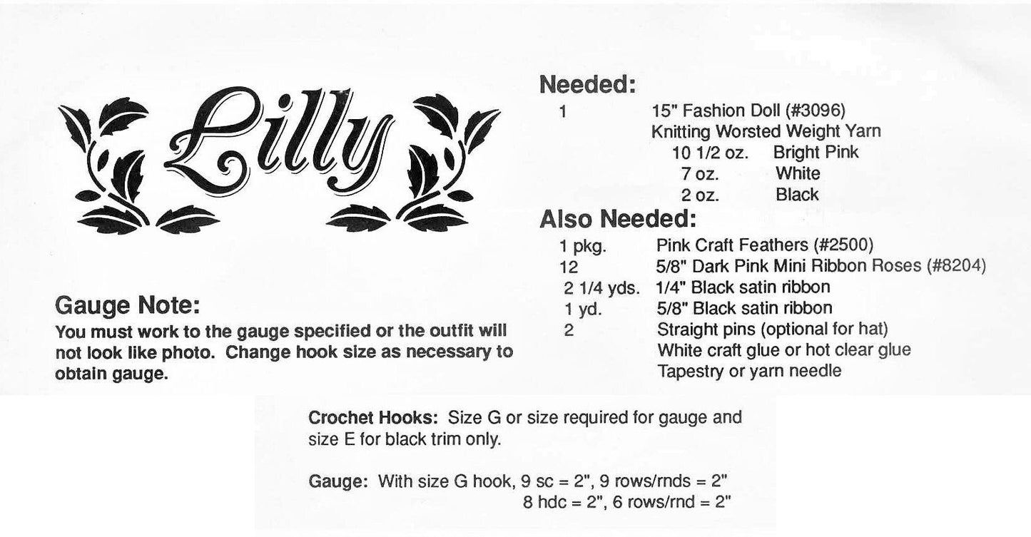Vintage Crochet Pattern Southern Belle Feminine Outfit for 15 Inch Fashion Dolls Lilly Dress Hat PDF Instant Digital Download 10 Ply
