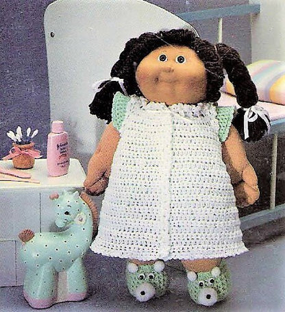 Vintage Crochet Pattern 16 Inch Soft Sculpture Cabbage Patch Kids Doll Sleepwear Clothes Pajamas PDF Instant Digital Download 10 Ply