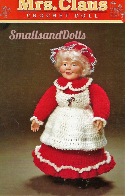 Vintage Crochet Pattern 16" Mrs Santa Claus Doll  PDF Instant Digital Download Dress Bonnet Apron 10 Ply