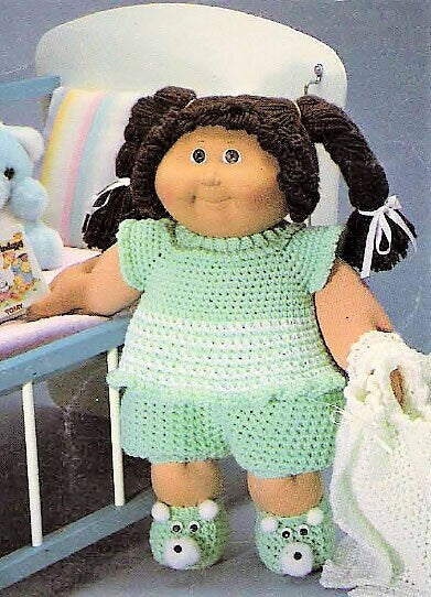 Vintage Crochet Pattern 16 Inch Soft Sculpture Cabbage Patch Kids Doll Sleepwear Clothes Pajamas PDF Instant Digital Download 10 Ply