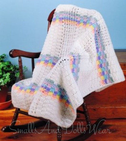 Vintage Crochet Pattern Rainbow Stripe Basket Weave Baby Afghan Blanket PDF Instant Digital Download 36x44 4 Ply