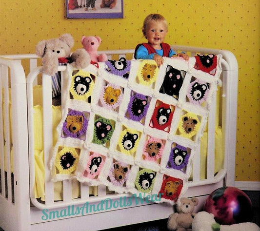 Vintage Crochet Pattern Sleepy Nosy Bears Squares Baby Afghan Animal Teddy Granny Square Blanket PDF Instant Digital Download 38x45 10 Ply