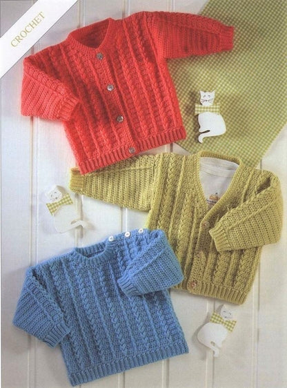 Vintage Crochet Pattern Baby Cardigan and Pullover V Neck Sweaters PDF Instant Digital Download Newborn - 6 Years 4 Ply