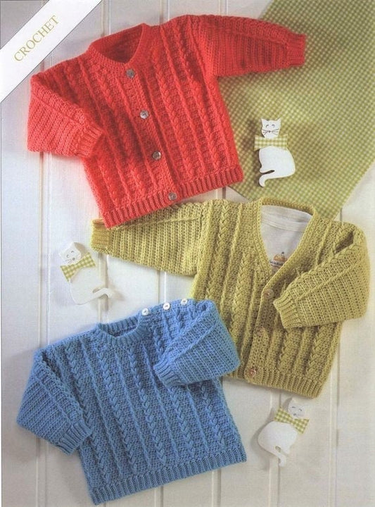 Vintage Crochet Pattern Baby Cardigan and Pullover V Neck Sweaters PDF Instant Digital Download Newborn - 6 Years 4 Ply