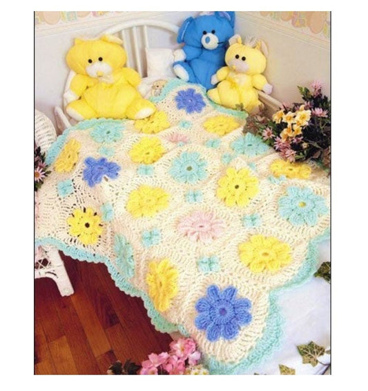 Vintage Crochet Pattern Spring Flower Granny Squares Baby Afghan Blanket PDF Instant Digital Download Floral Motif Crib Throw 10 Ply