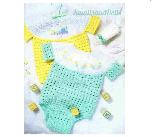 Vintage Crochet Pattern Baby Boy Girl Bubble Rompers Sun Suit Bodysuits PDF Instant Digital Download 3-12m DK 8 Ply