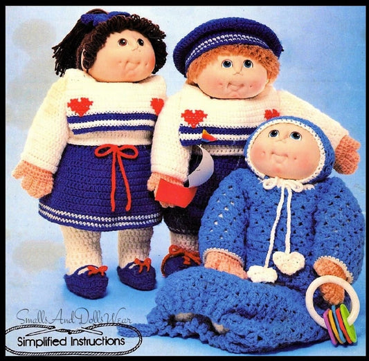 Vintage Crochet Pattern 16 Inch Doll Baby Soft Sculpture Dolls & Clothing PDF Instant Digital Download Cabbage Patch Kids 4 Ply