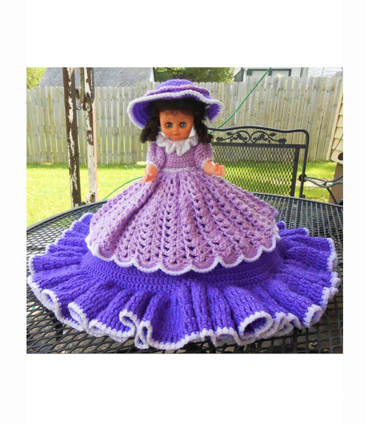 Vintage Crochet Pattern 13" Pretty Bed Doll Peplum Ruffle Dress & Hat PDF Instant Digital Download 10 Ply