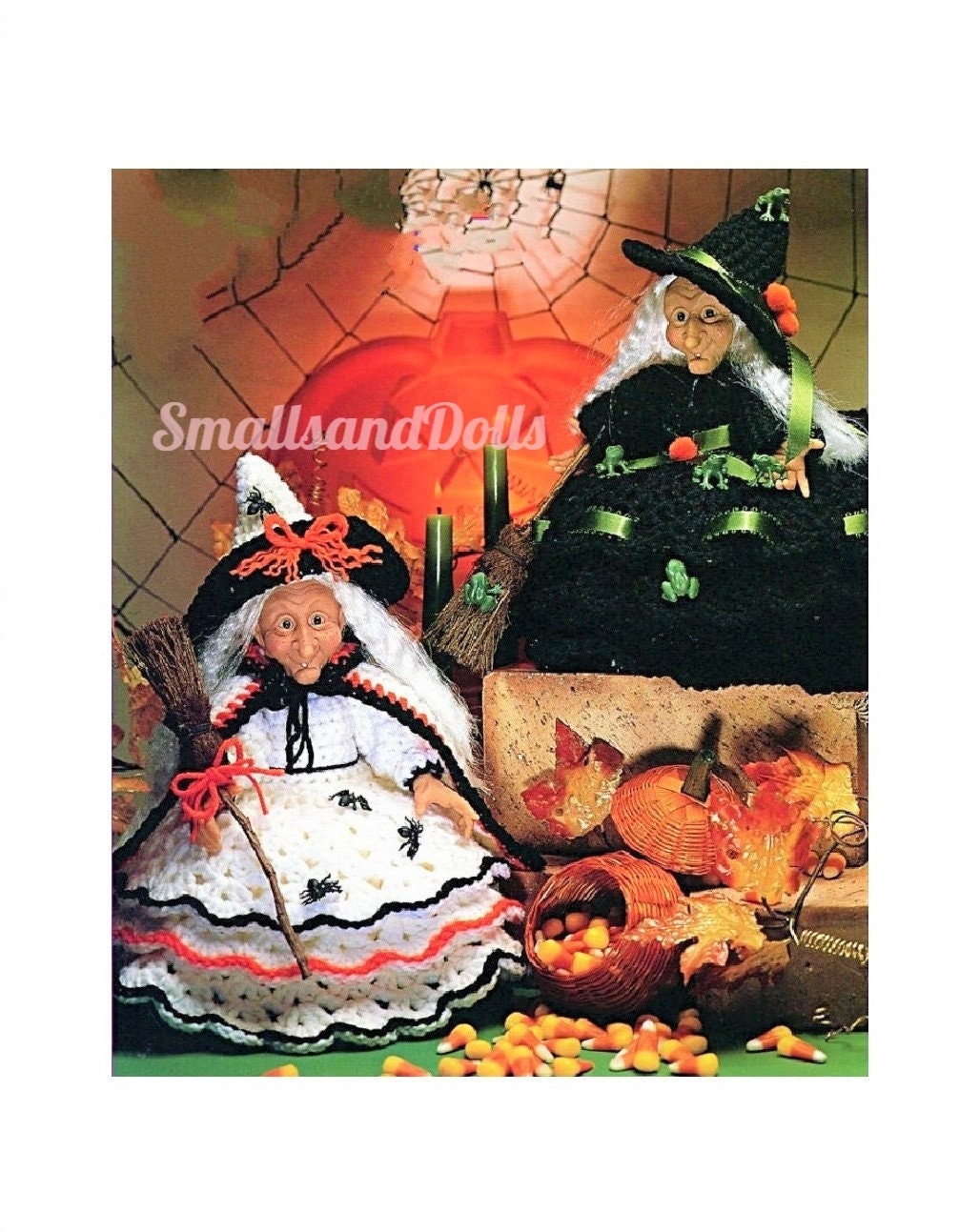 Vintage Crochet Pattern Halloween Witch Air Freshener Dolls PDF Instant Digital Download Spooky Treasure Keepers 10 Ply