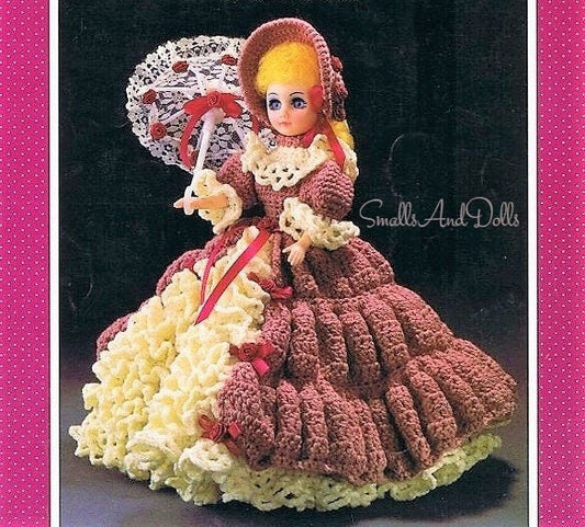 Vintage Crochet Pattern 15" Southern Belle Fashion Doll Outfit Ruffled Petticoat Dress PDF Instant Digital Download 10 Ply