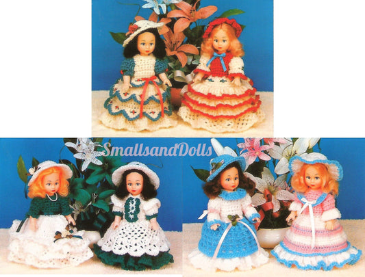 Vintage Crochet Pattern 6" Little Ladies Air Freshener Dolls Outfits PDF Instant Digital Download 5 Ply