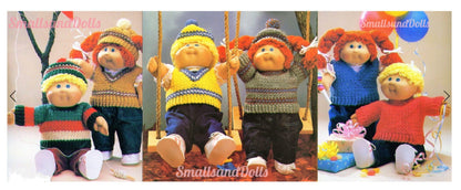 Vintage Crochet Patterns Doll Sweater Vest Hat Sets for 15 16 18 Inch Soft Sculpture Cabbage Patch Kids PDF Instant Digital Download 5 Ply