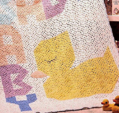 Vintage Crochet Pattern Baby Duck Blanket Picture Afghan PDF Instant Digital Download Granny Squares Block Nursery Lapghan Crib Cover 5 Ply