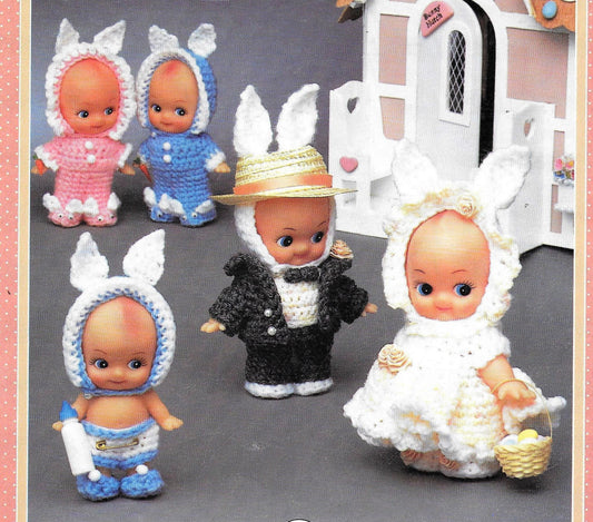 Vintage Crochet Pattern Easter Bunny Dolls Costumes Clothes for 4-5" Cutie Cupid Kewpie Impkins Dolls PDF Instant Digital Download 10 Ply
